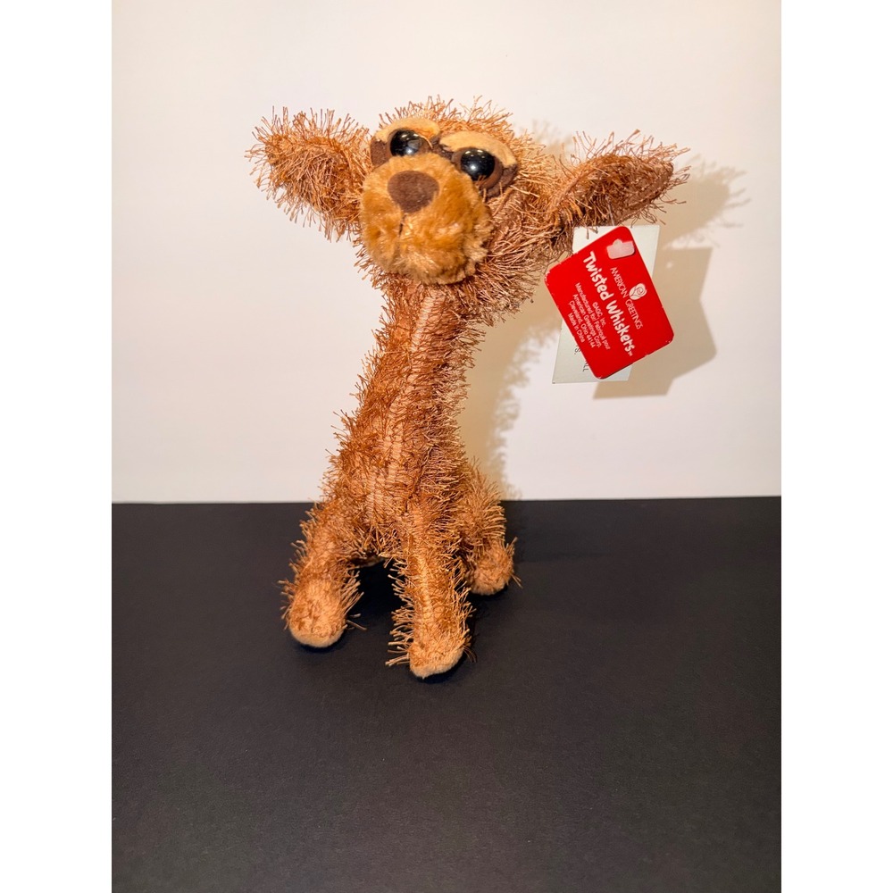 American Greetings Twisted Whiskers Long Neck Dog Plush‎ Brown Shaggy 2005 NWT